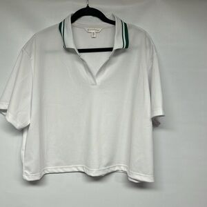 Nanette Lepore White Short Sleeve Polo with Green Trim